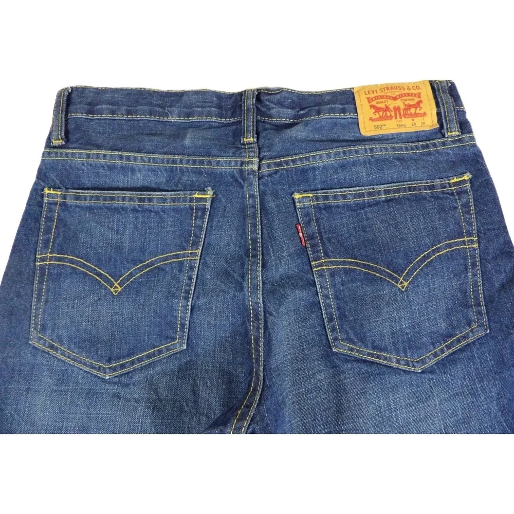 Levi's 502 Regular Taper Jeans Boys 16 Reg W28 L28 Blue Distressed Stretch Denim